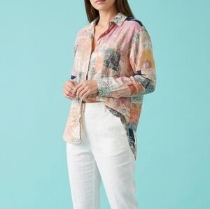 Magaschoni Linen Button Down Long Sleeve Shirt Chest Pocket Oversized size SP/MP
